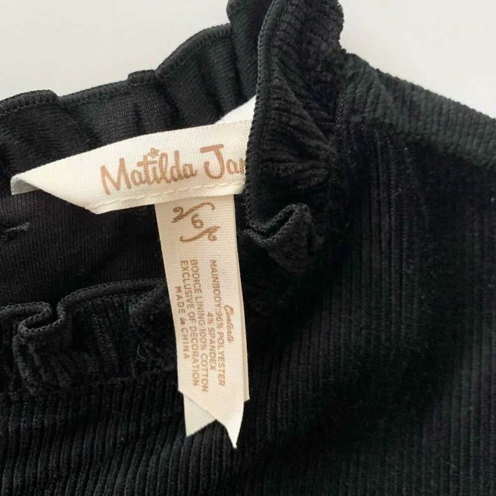 Matilda Jane Girl Black Stretch Corduroy Dress 6 years EUC